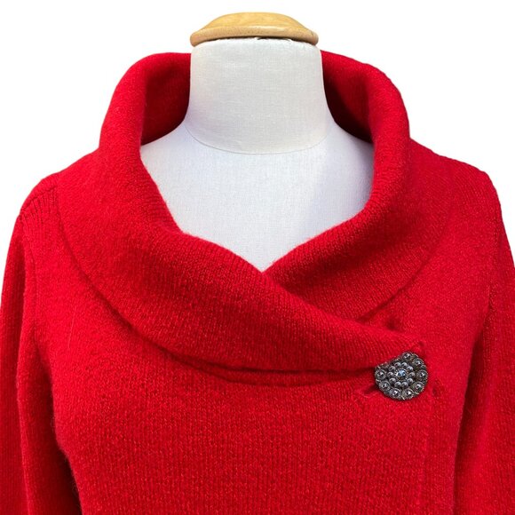 Adrienne Vittadini Wool Blend Cardigan Sz S Red Holiday Bling Asymmetric Party - Picture 4 of 12